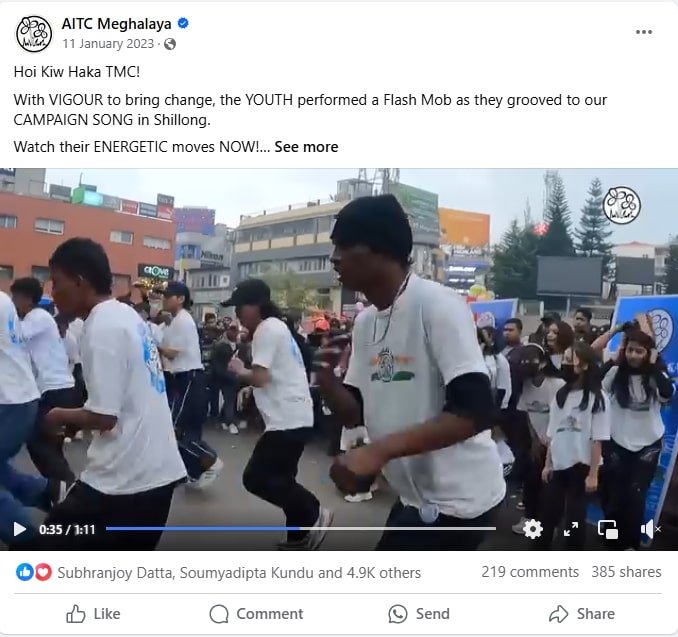 Youth performing flash mob for I-PAC campaign song launch in Shillong, showcasing creative strategy.